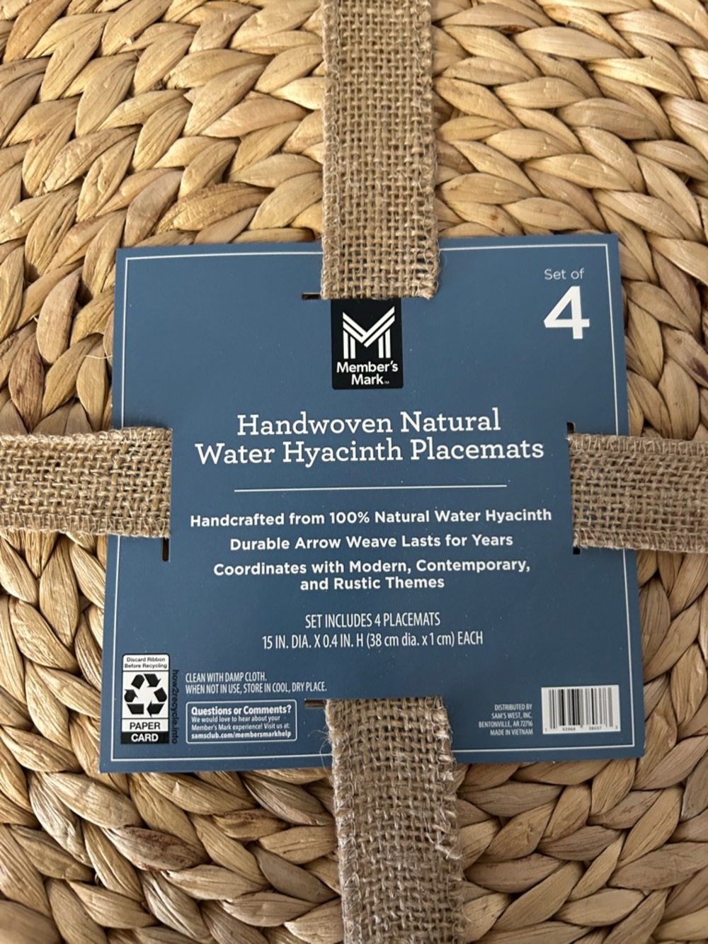 Handwoven Natural Water Hyacinth Placemats-Set of Four - Picture 8 of 9